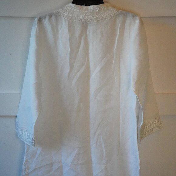 NWT, Soft Surroundings, Desert Tunic, 100% Linen ¾ Sleeve Zipper Tunic, White - Picture 4 of 7